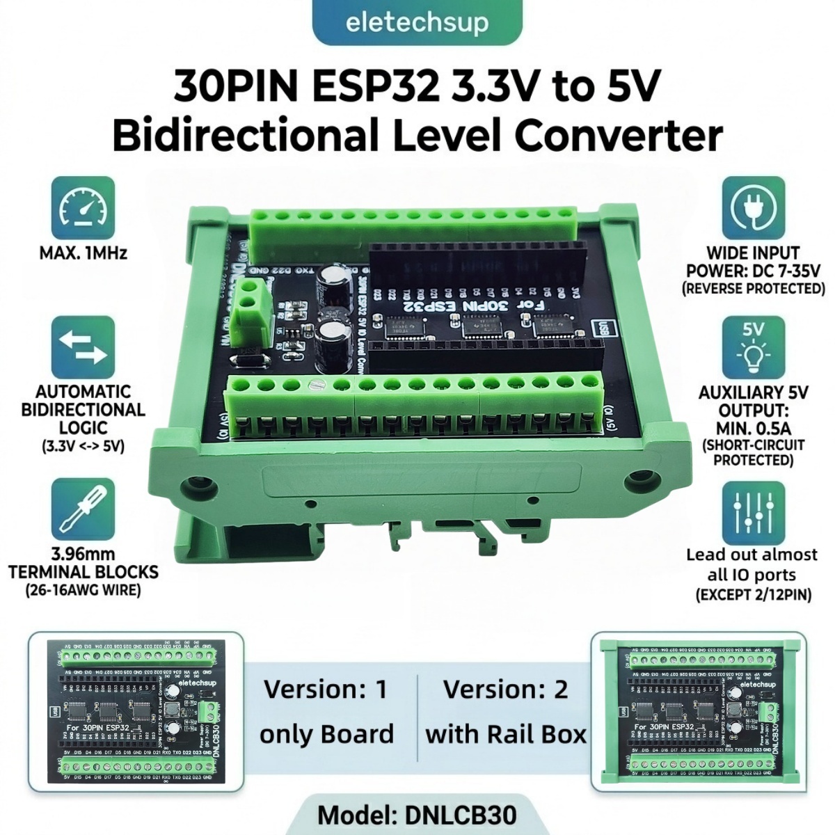 Level Shifter 3.3V - ESP32 30P DIN Ray Adaptörü, Endüstriyel